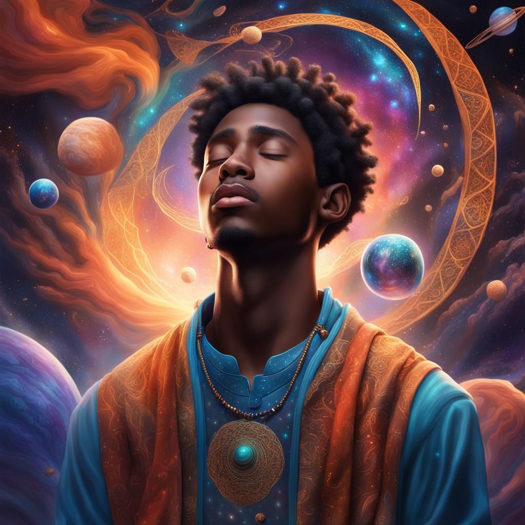 Cosmic Portrait of a Boy Crying in Space