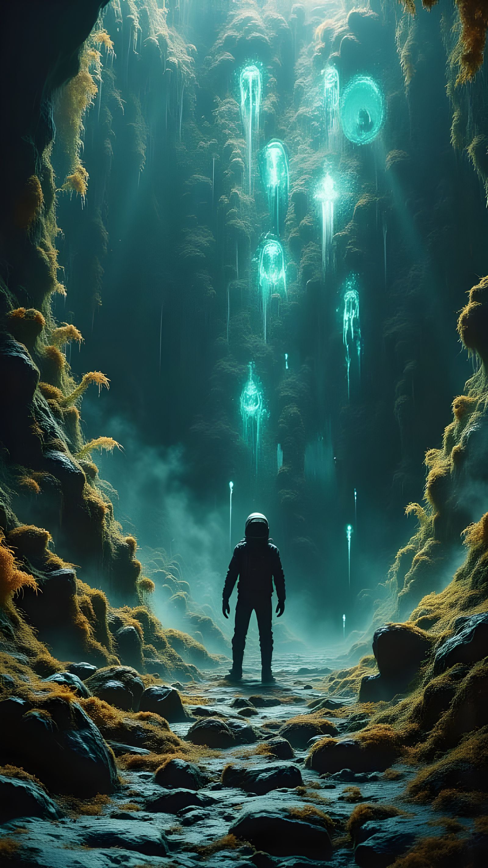 Astronaut Finds Alien Temple in Bioluminescent Jungle