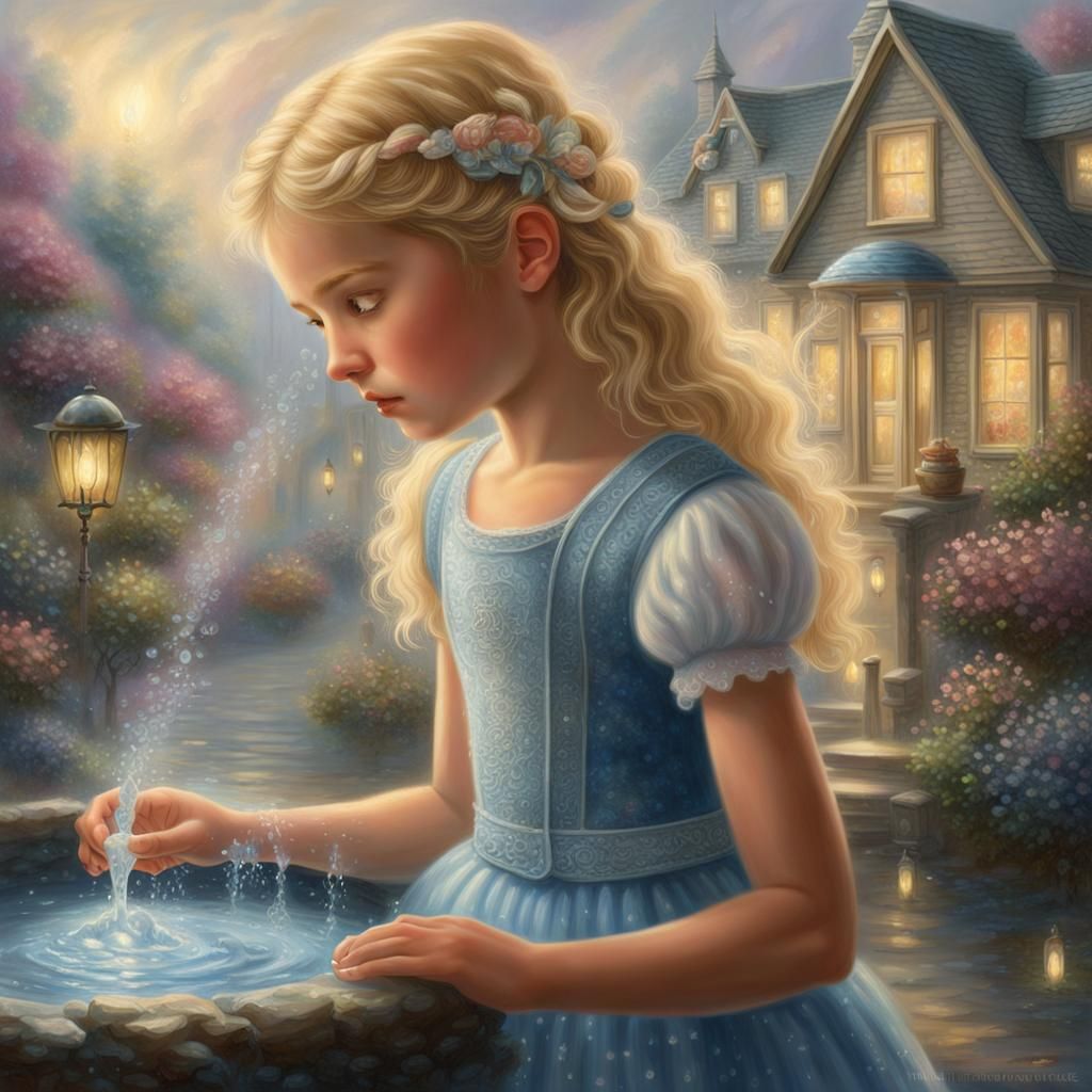 Telekinetic Girl Controls Water Droplets in Ethereal Fantasy