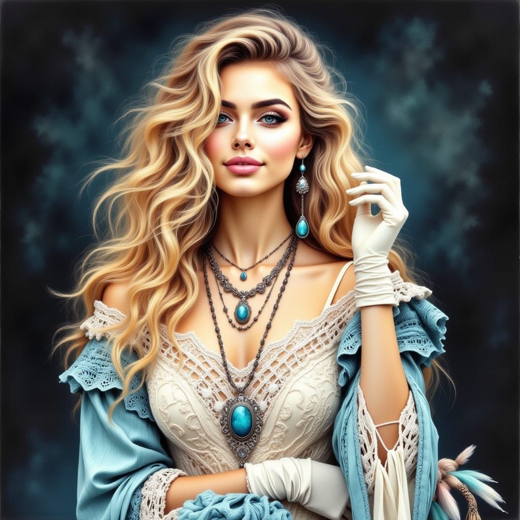 Elegant Woman in Cream Dress with Floral Details