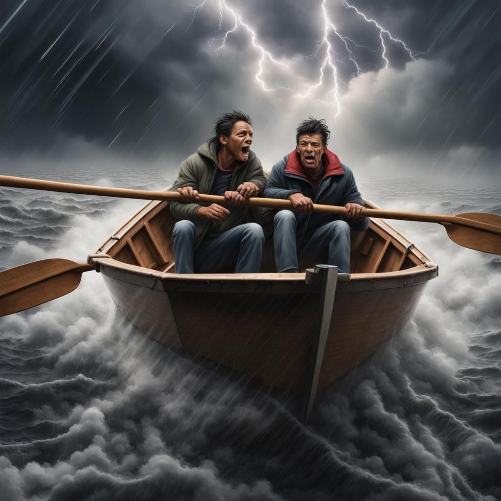 Rowboat in Storm Above Clouds: Photorealistic Detail