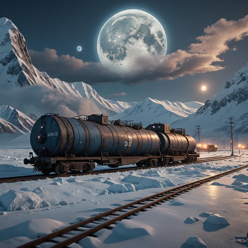 Arctic Railway Tank Car Under Blue Moon
