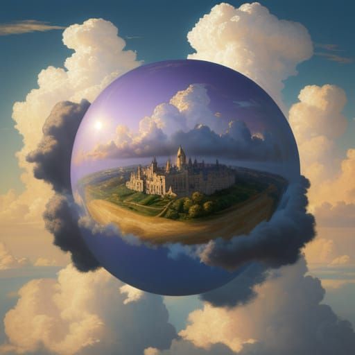 Renaissance-Style Cloudscape with a Lifelike Kitten-Shaped C...
