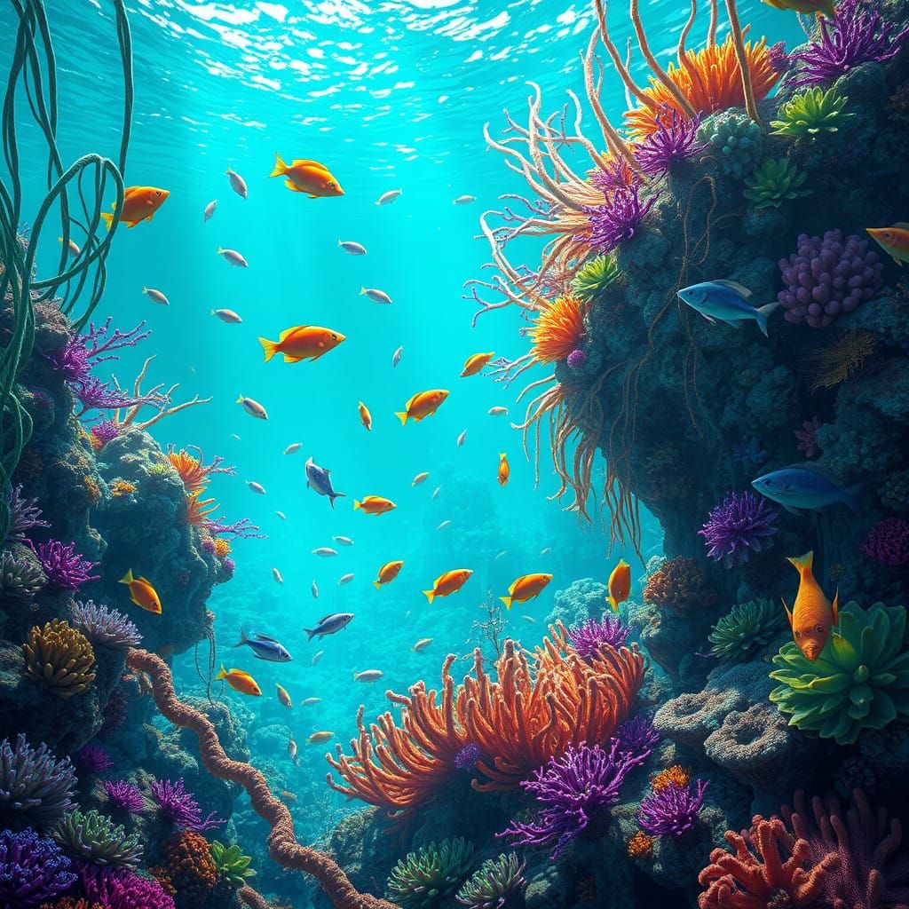 Surreal Tropical Ocean Scene in Vibrant Matte Painting Style