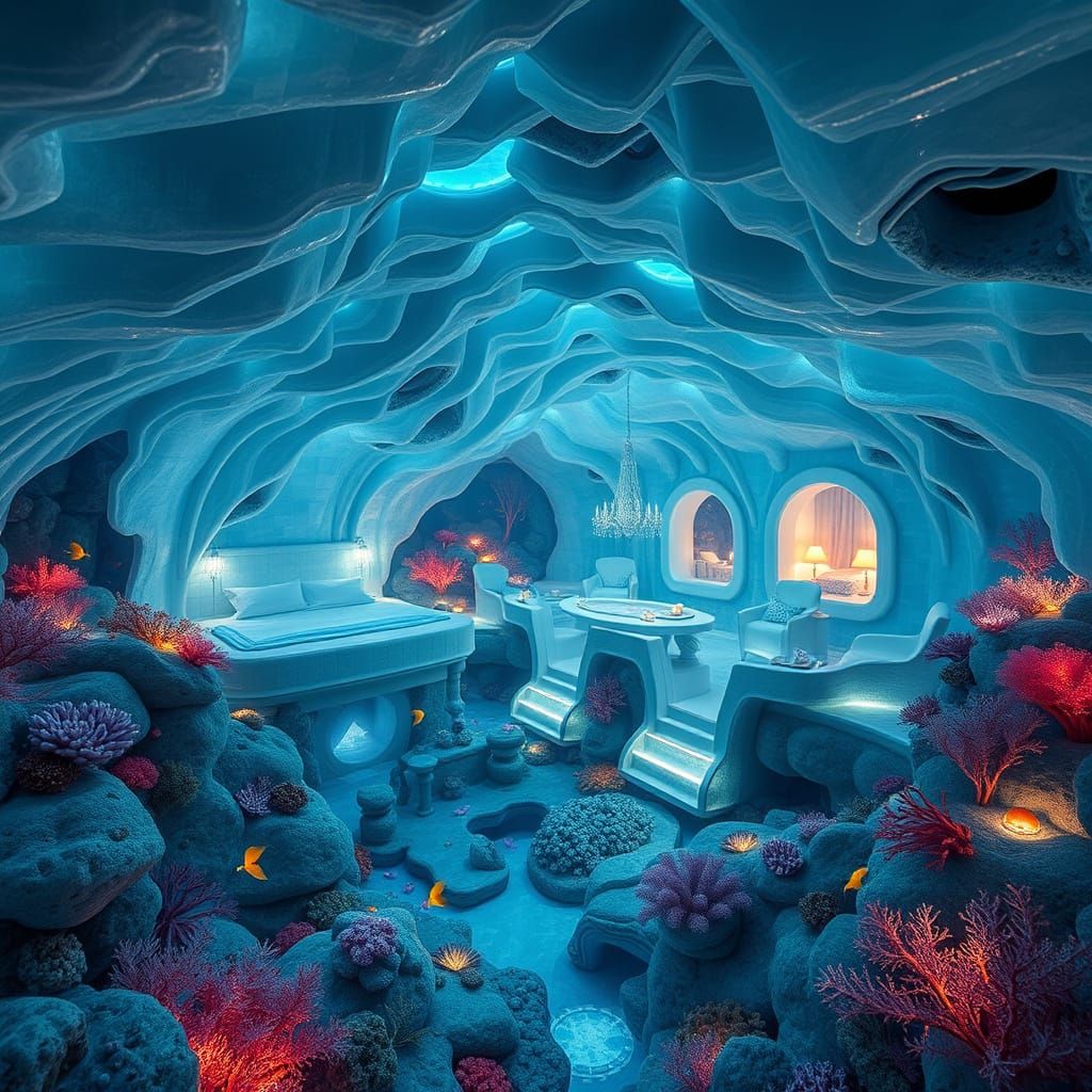Luxurious Underwater Ice Hotel with Bioluminescent Lighting