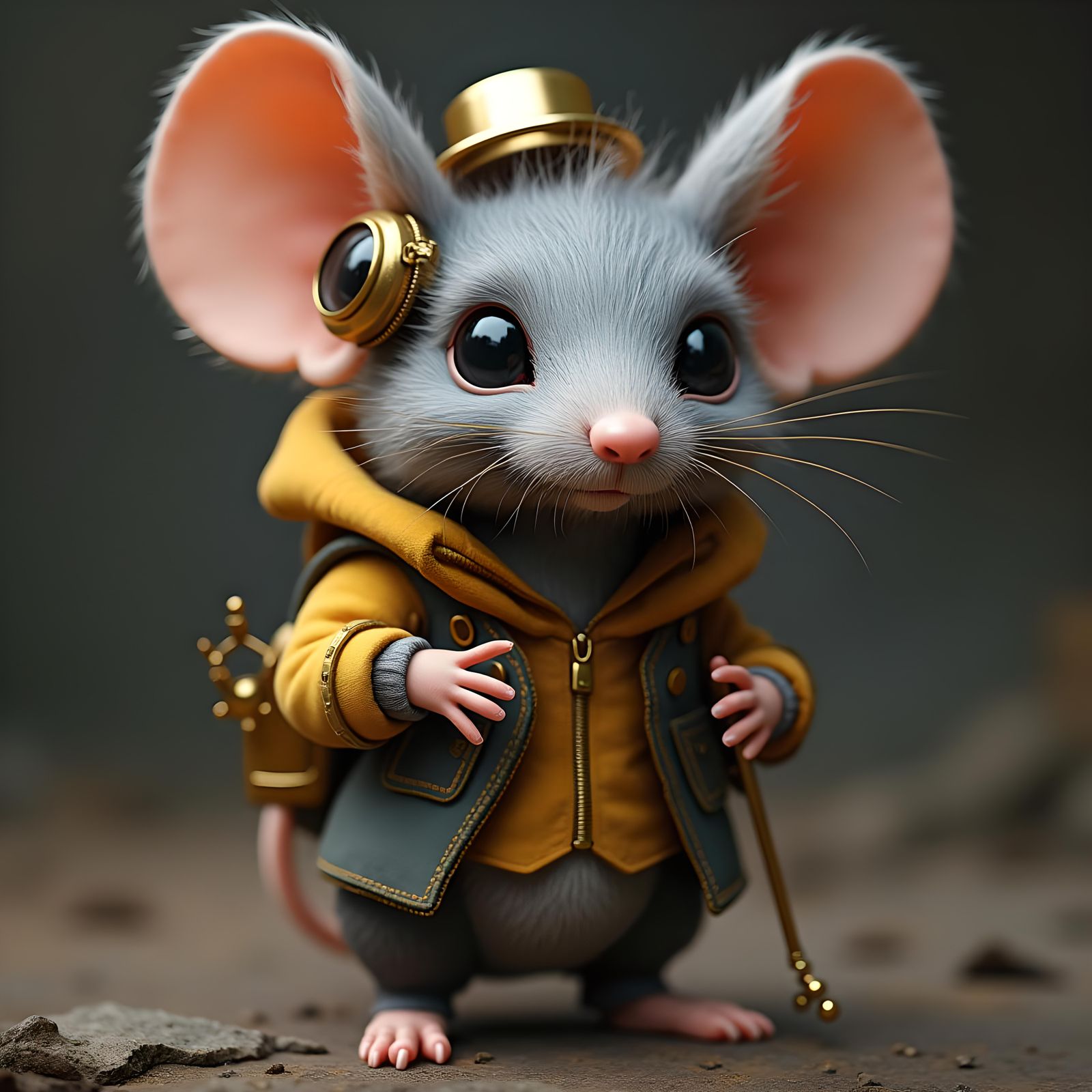 Steampunk Mouse with Gold Details: Hyperrealistic Art
