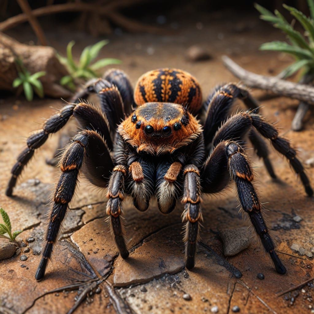 Tarantula in Natural Habitat, Photorealistic Close-up