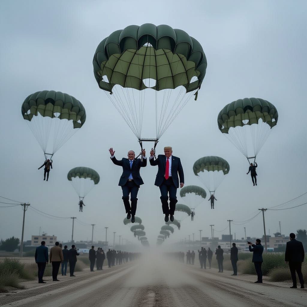Netanyahu and Trump Parachuting into Gaza Strip