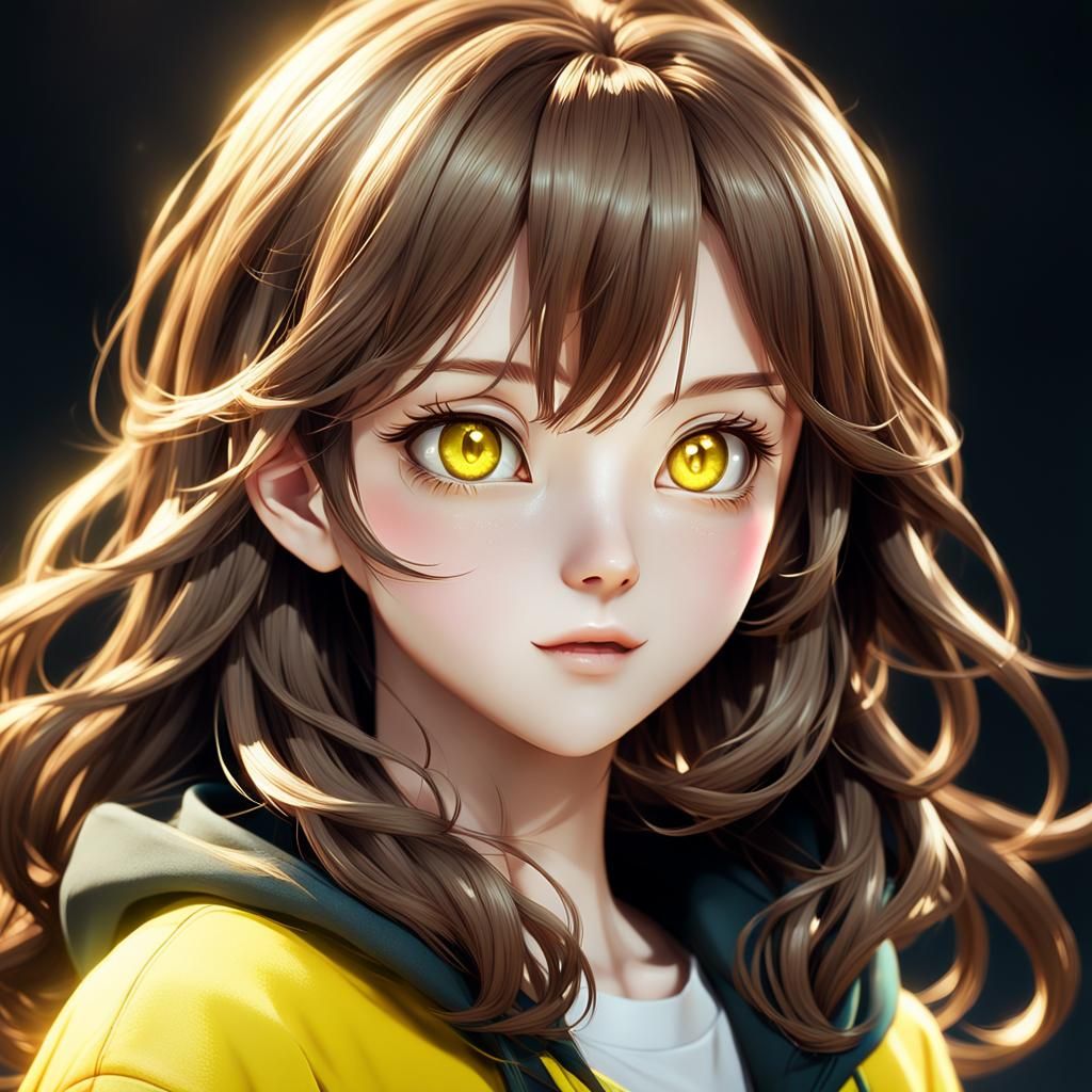 Anime Girl with Yellow Eyes: Digital 3D Rendering