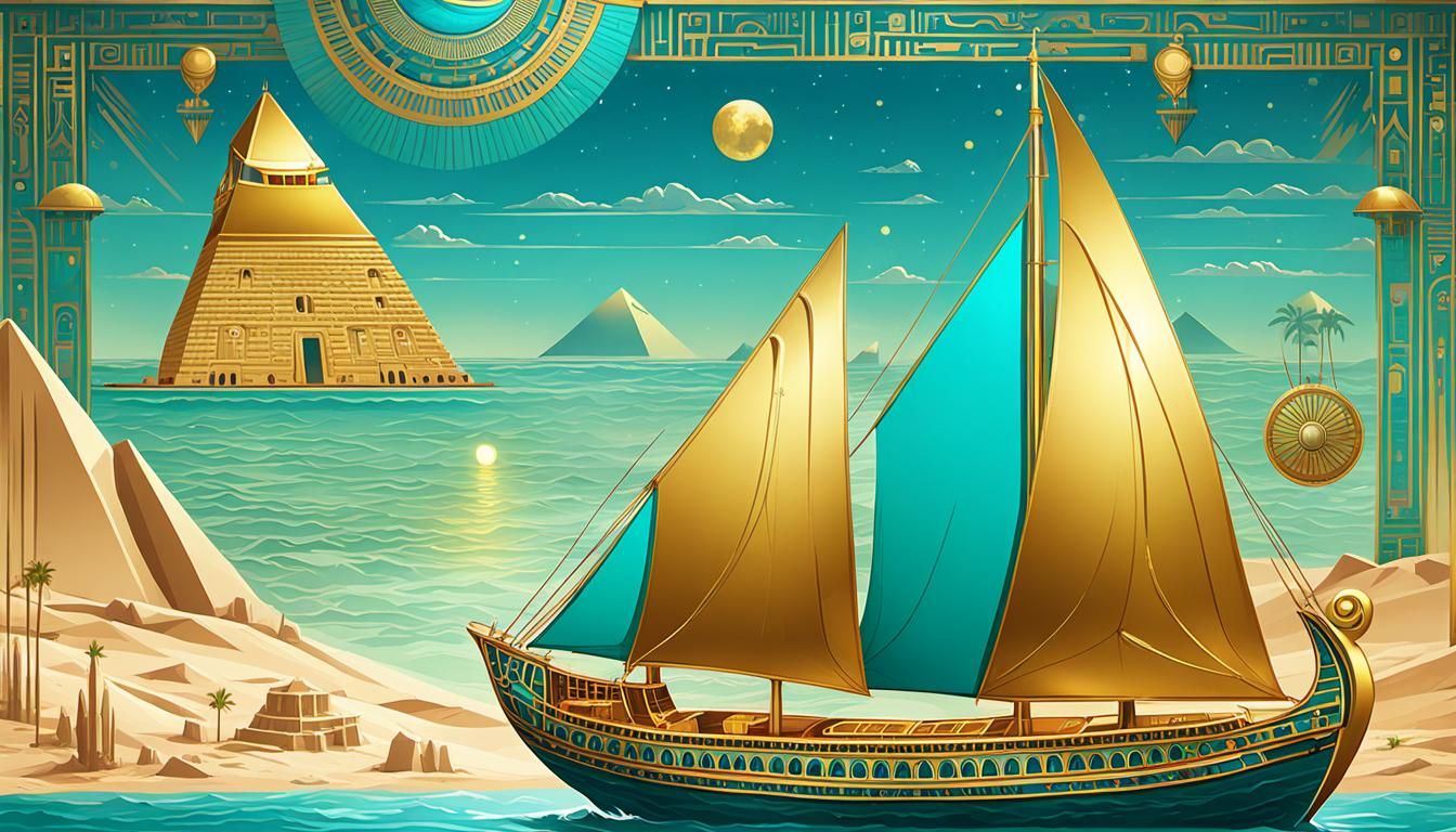 Egyptian Frigate with Golden and Cyan Colors