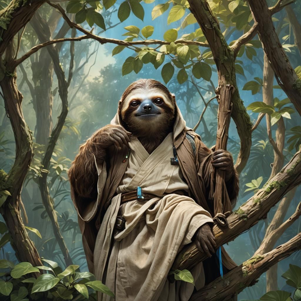Obi-Wan Kenobi as Sloth in Watercolor Concept Art