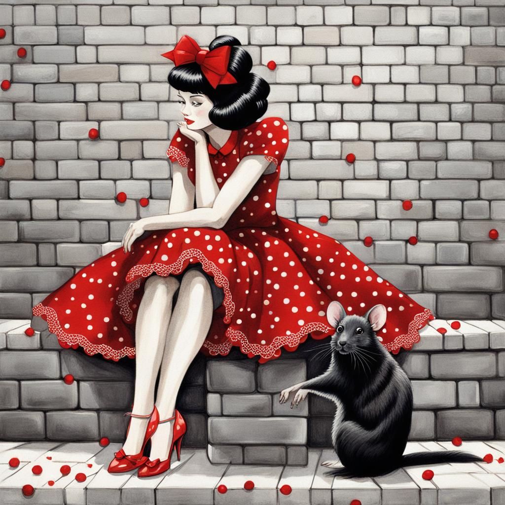 Whimsical Anime Woman with Mouse Cartoon