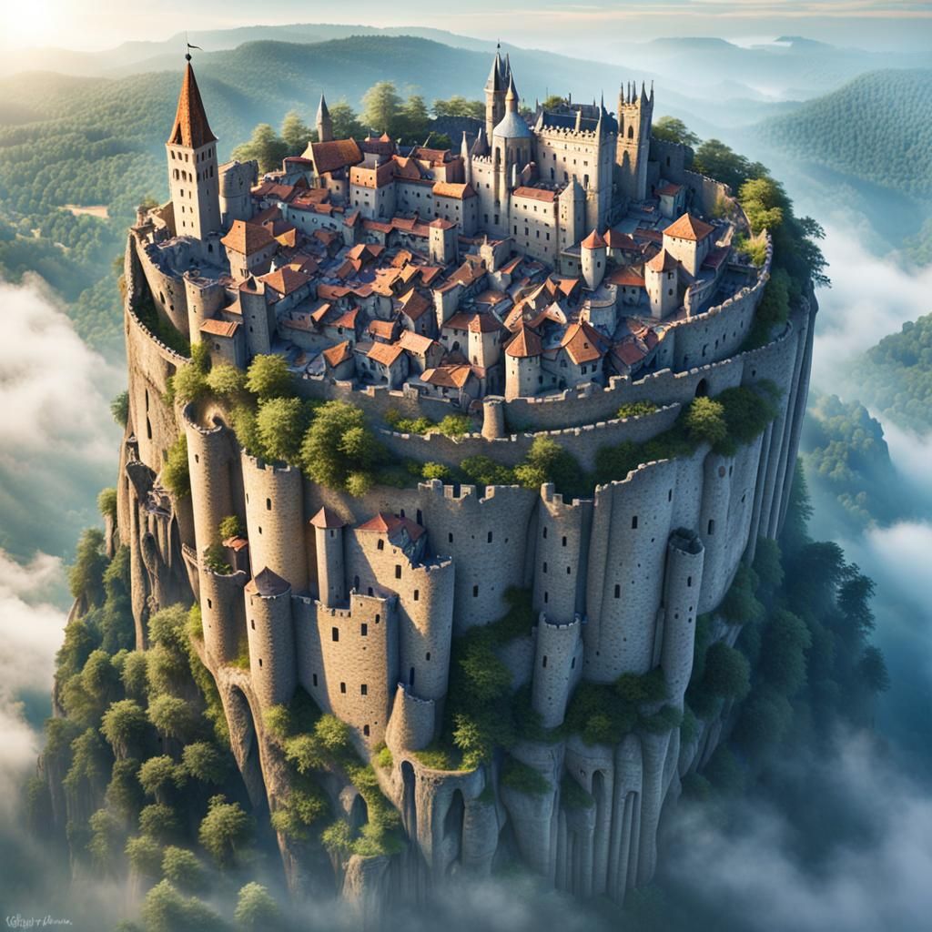 Grandiose Medieval City Above Jungle Landscape