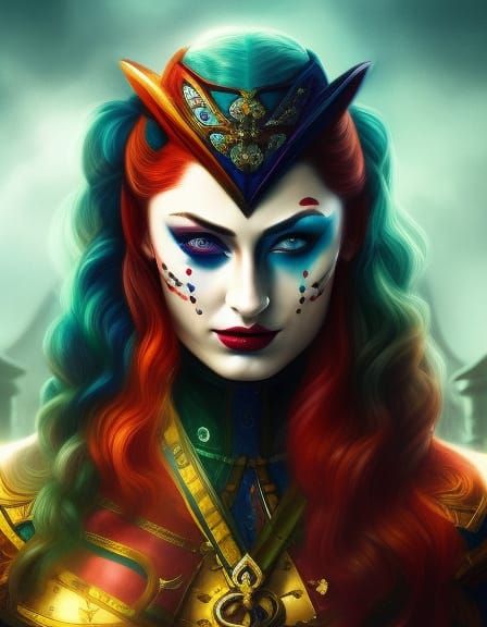 Hyperrealistic Harley Quinn Clown Portrait in HDR