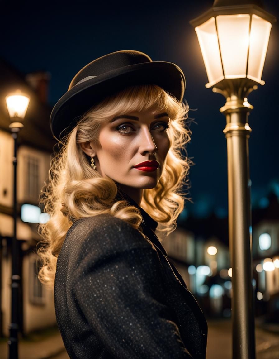 Night Portrait of Woman in 80s Dress