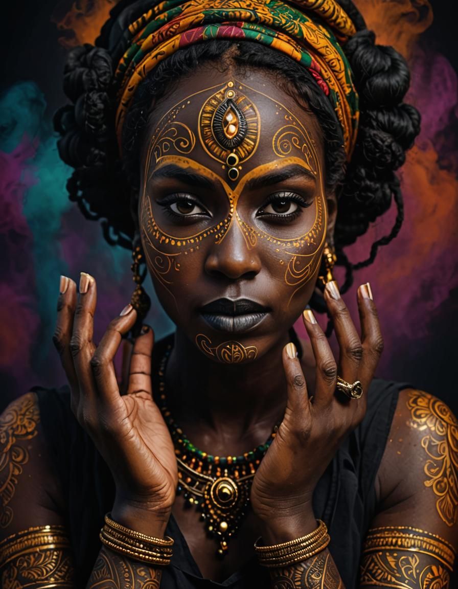 African Vaudou Woman in Mehandi Technique