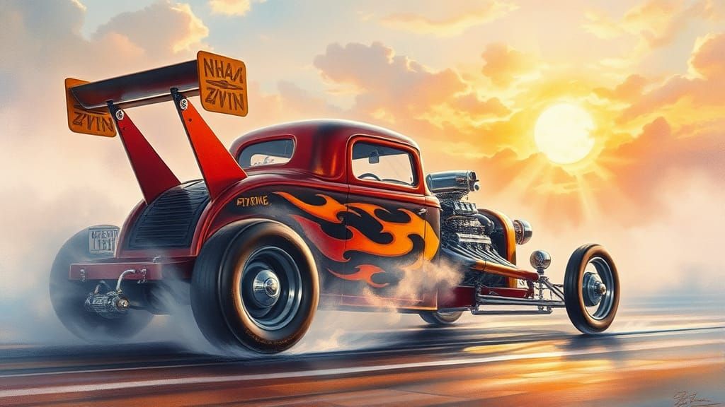 NHRA Gasser Hot Rod in Watercolour Style