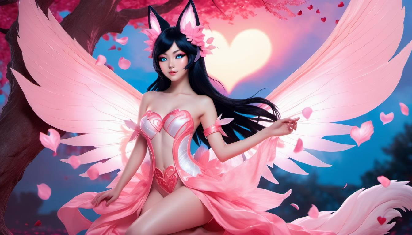Ahri as Love Fairy with Heart Wings in Dreamcore