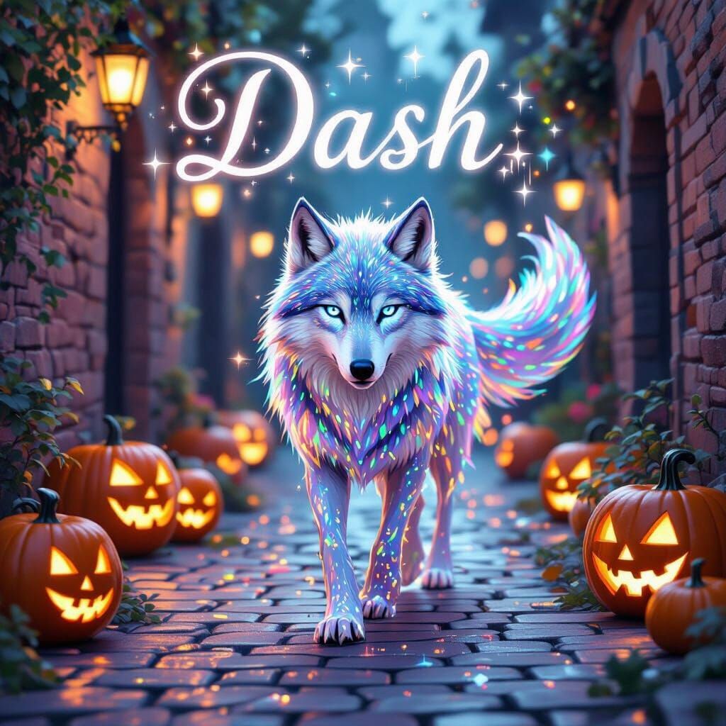 Sparkling Wolf with Blue Eyes on Pumpkin Alley