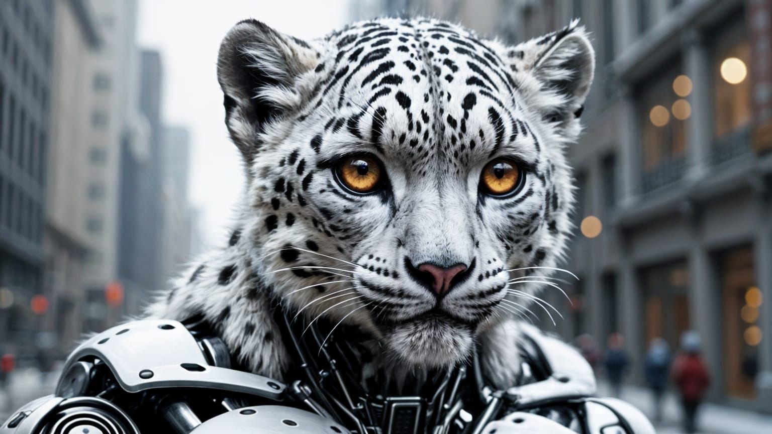 Snow Leopard Cyborg with Robotic Details