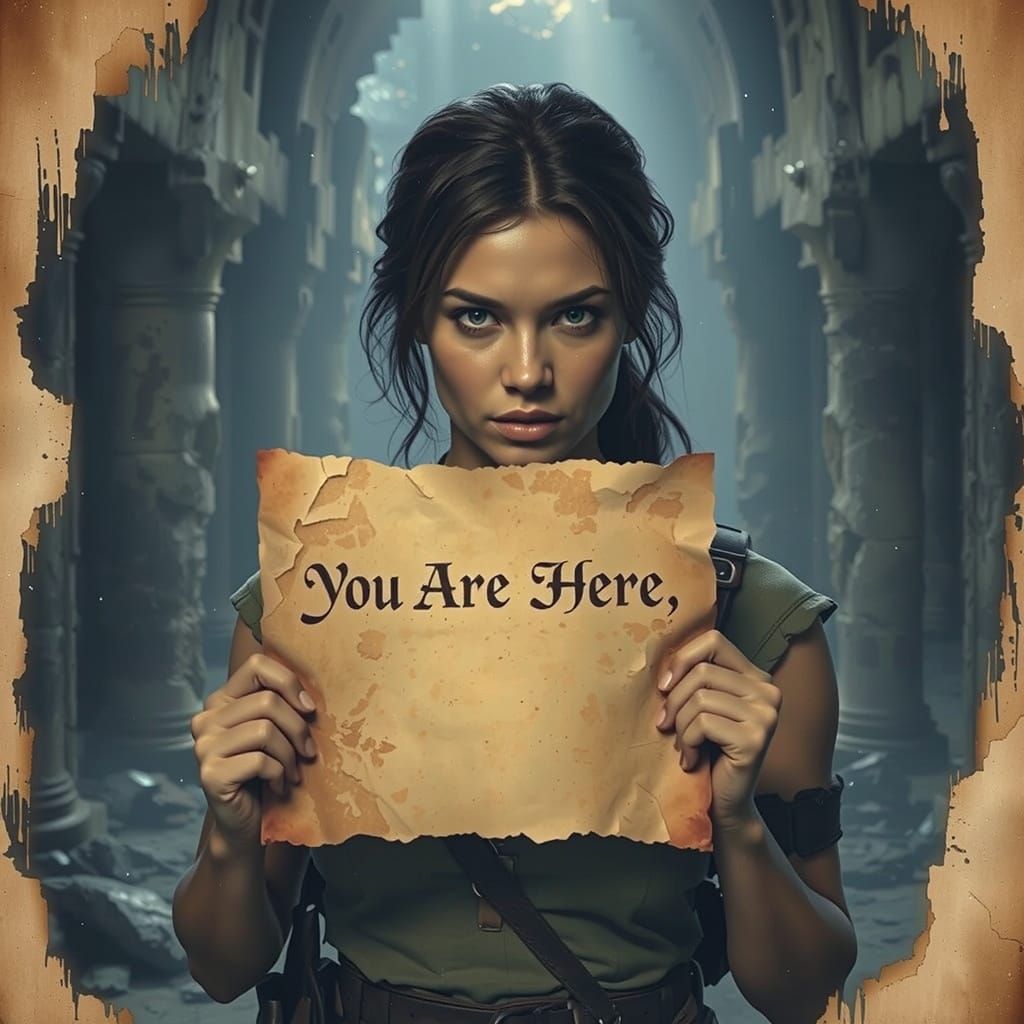 Lara Croft Finds a Map in Ancient Ruins