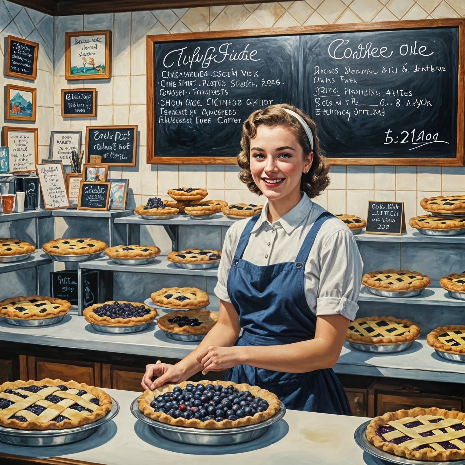 Vintage Blueberry Pie Booth in Gouache Style