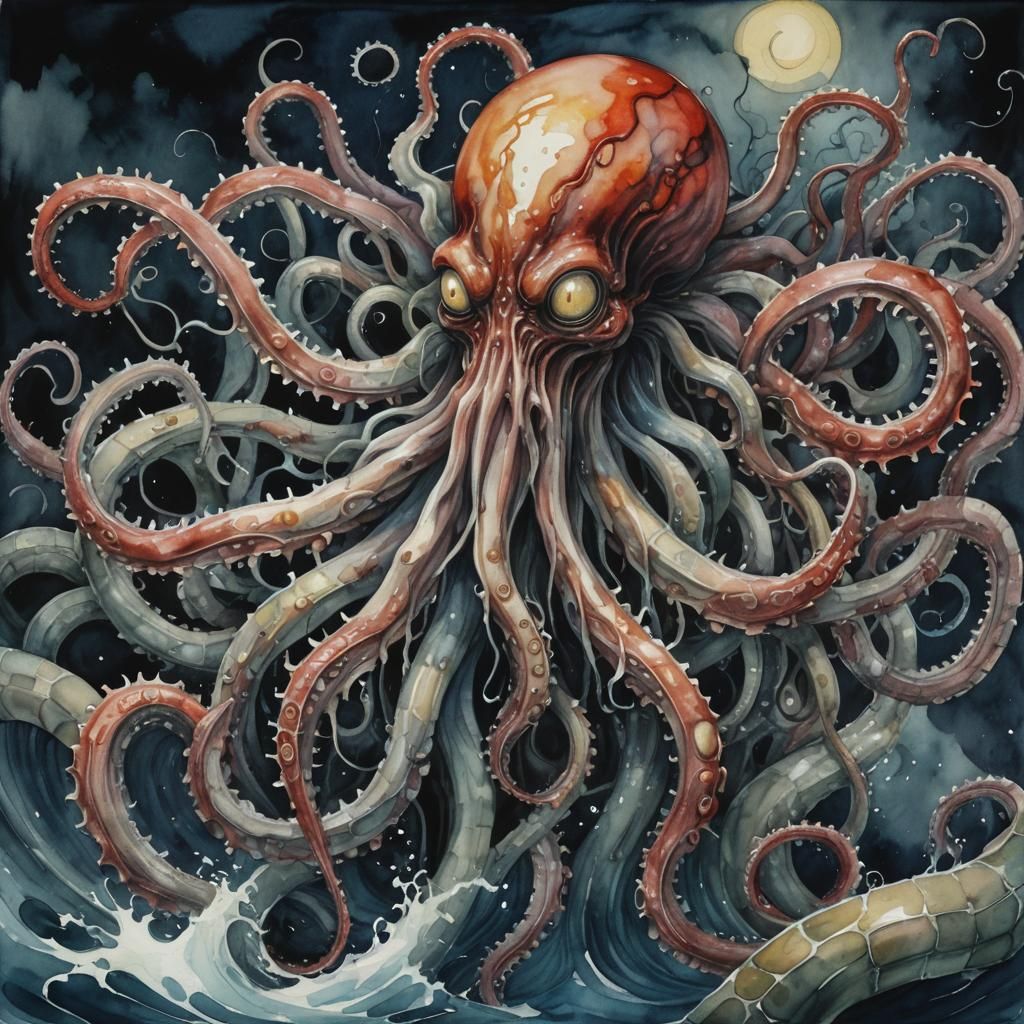 Nightmarish Creature Emerges in Watercolor Dreamscape