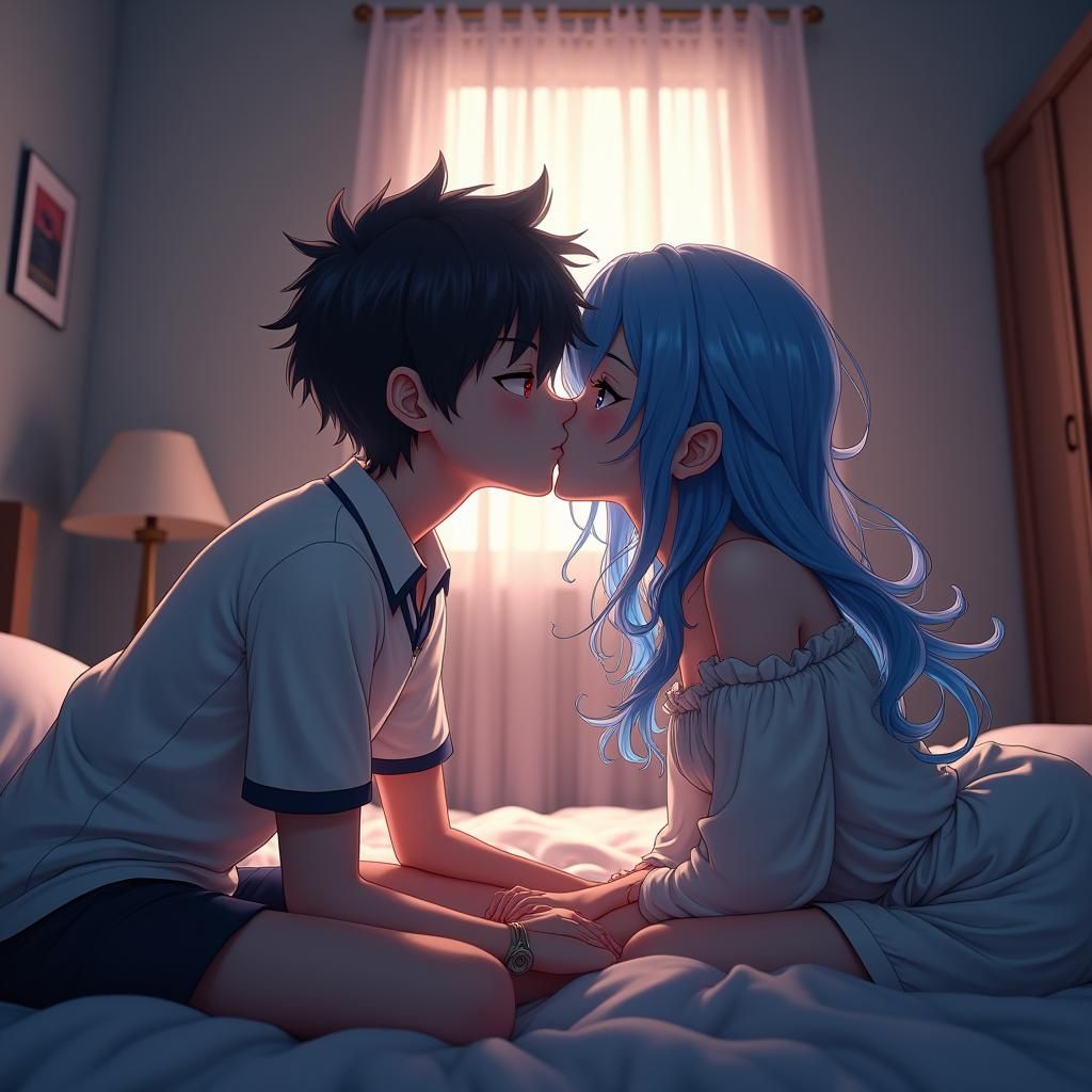 Passionate Kiss in Anime Style 3D Render