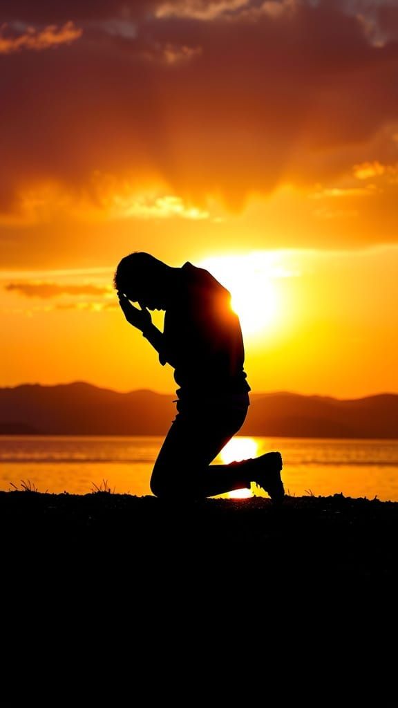 Spiritual Moment of Devotion in Warm Sunset Light