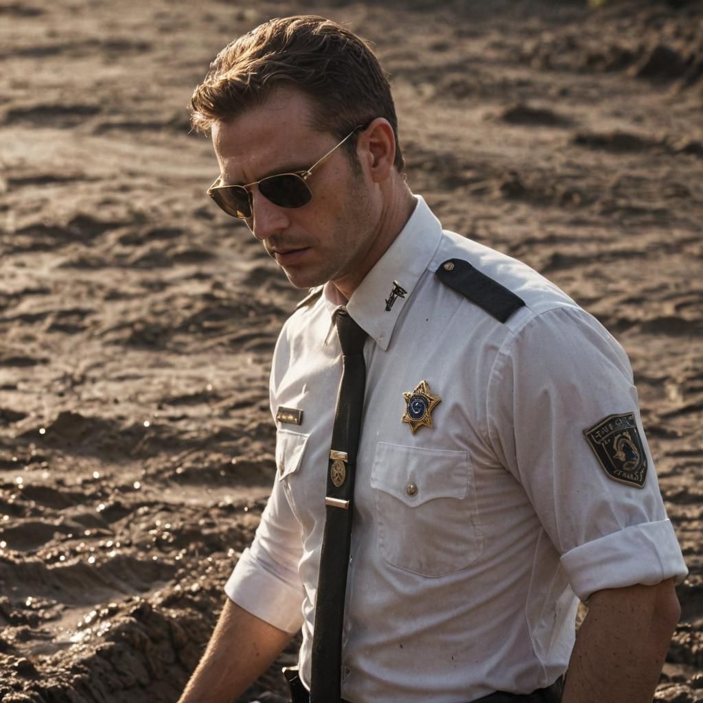 Cop Sinking in Quicksand: Hyperrealistic Portrait