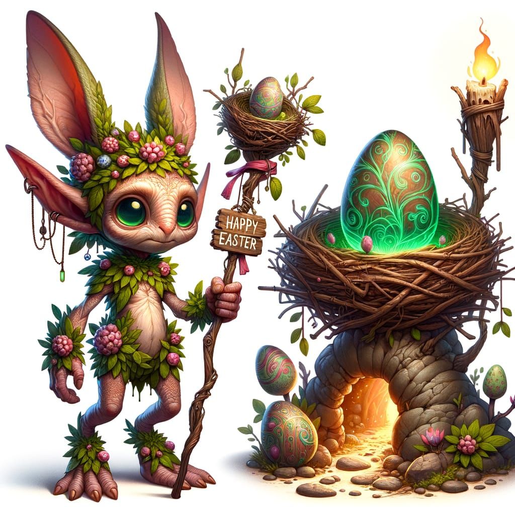 Goblin Bunny Celebrates Easter in Whimsical Fantasy Scene