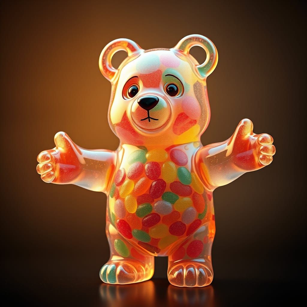 Vibrant Gummy Bear Hug in Moody, Grainy Concept Art