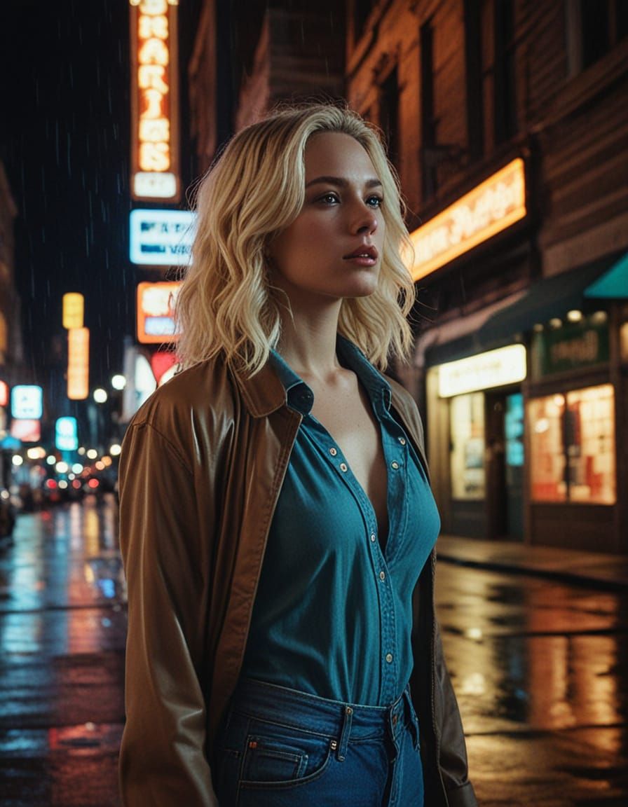 Neon City Rain: Cinematic Film Still