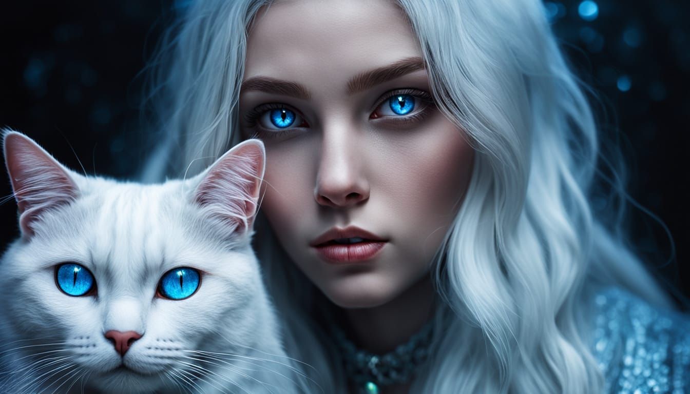 Surreal Wizard Witch with Enchanted Feline Companion in Vibr...