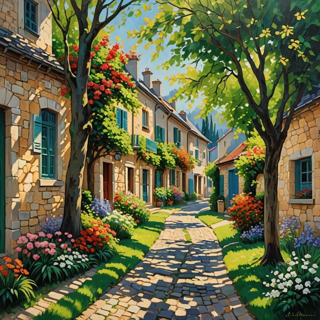 French Impressionist Village in Vibrant Bloom