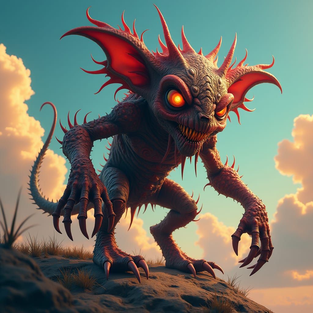 Grotesque Bokoblin Creature in Fantasy Matte Painting Style