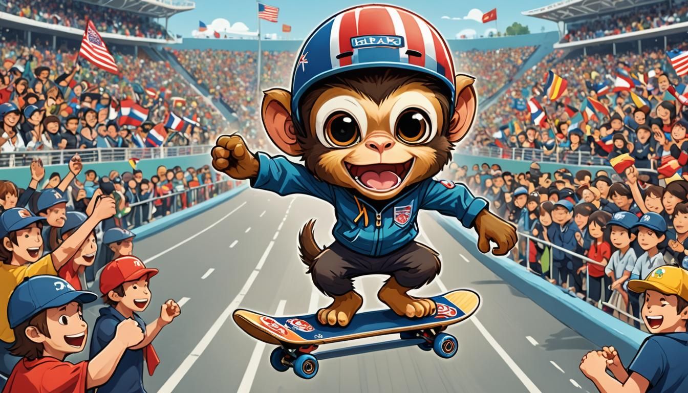 Chibi Spider Monkey Wins Olympic Skateboarding