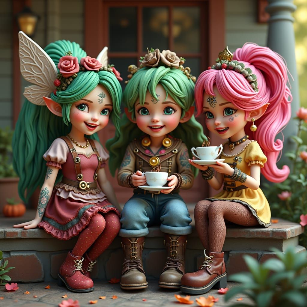 Steampunk Sirens Share Tea and Laughter on a Magical Porch