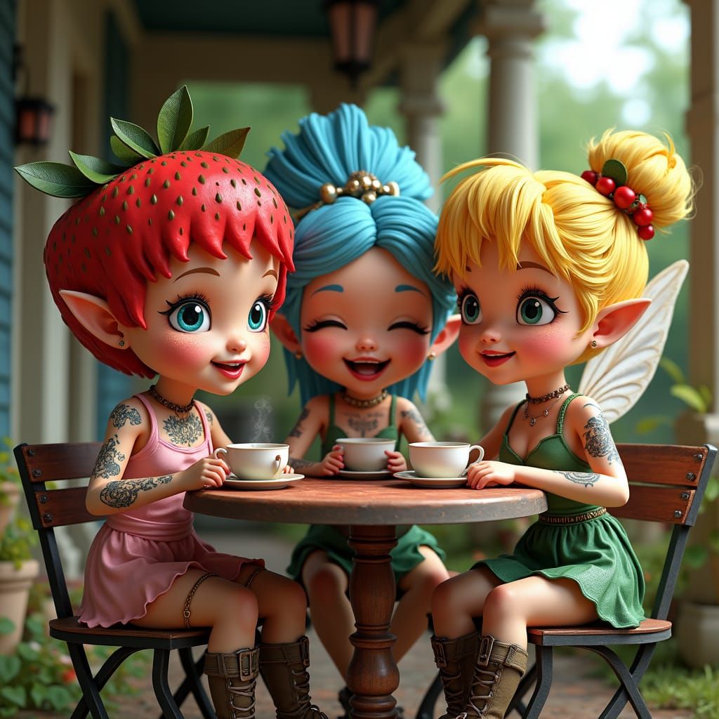 Steampunk Fairytale Friends Enjoying Tea