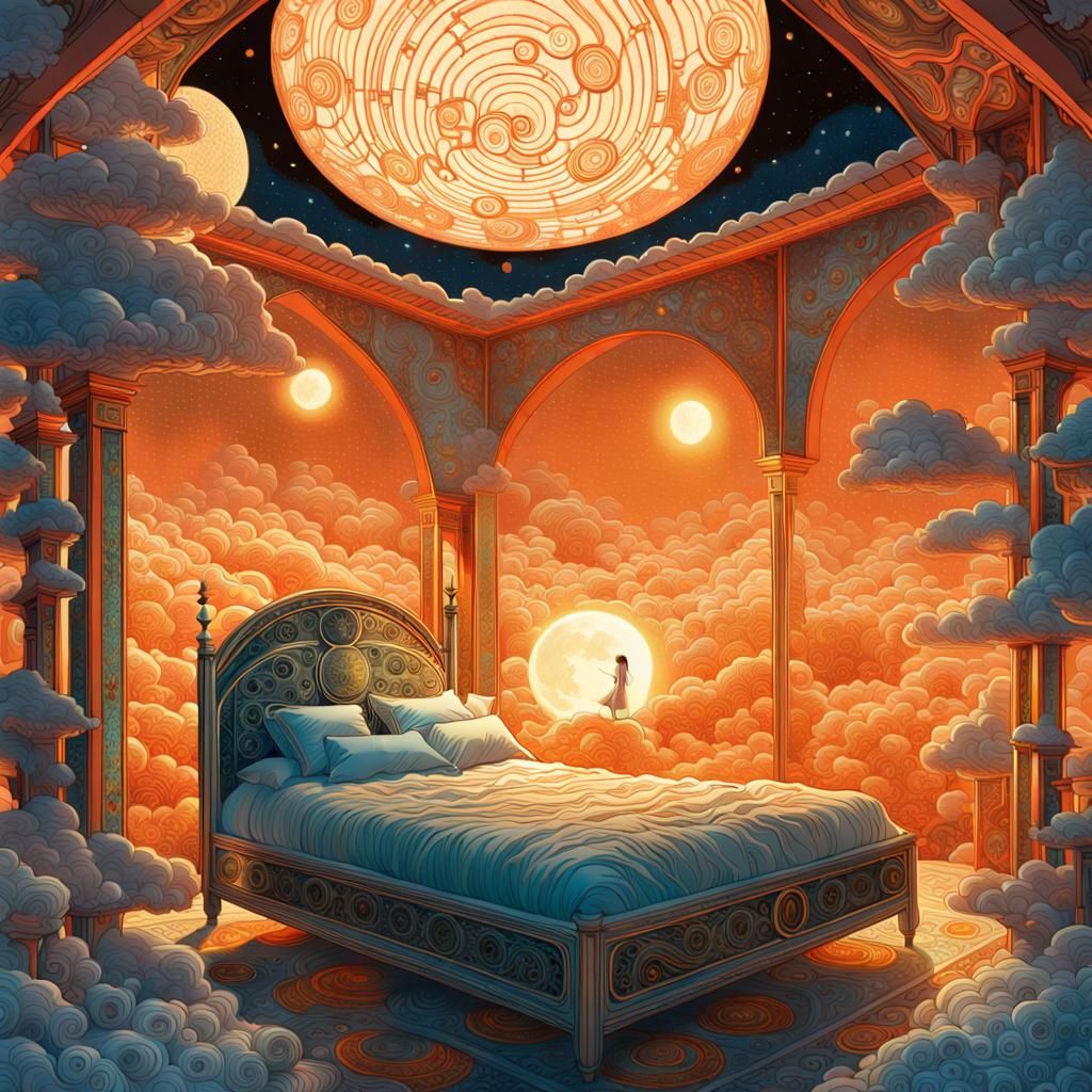 Surreal Sun and Moon Bed in Fairytale Style