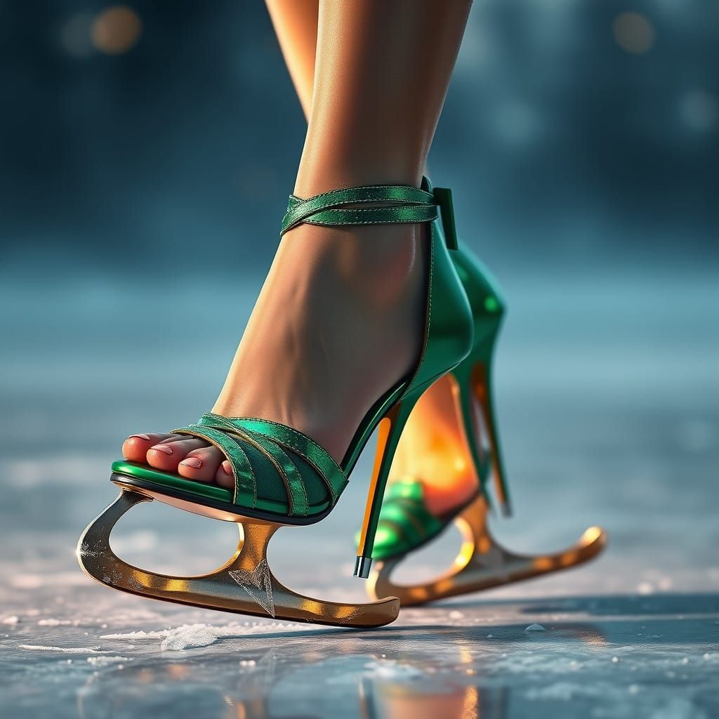 Elegant Ice Skating Fantasy Scene in Emerald Green