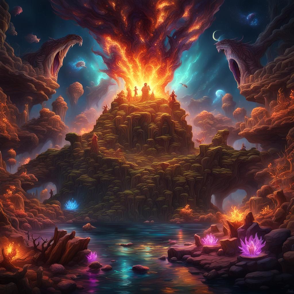 Mythical Greek Creatures in Bioluminescent Explosion