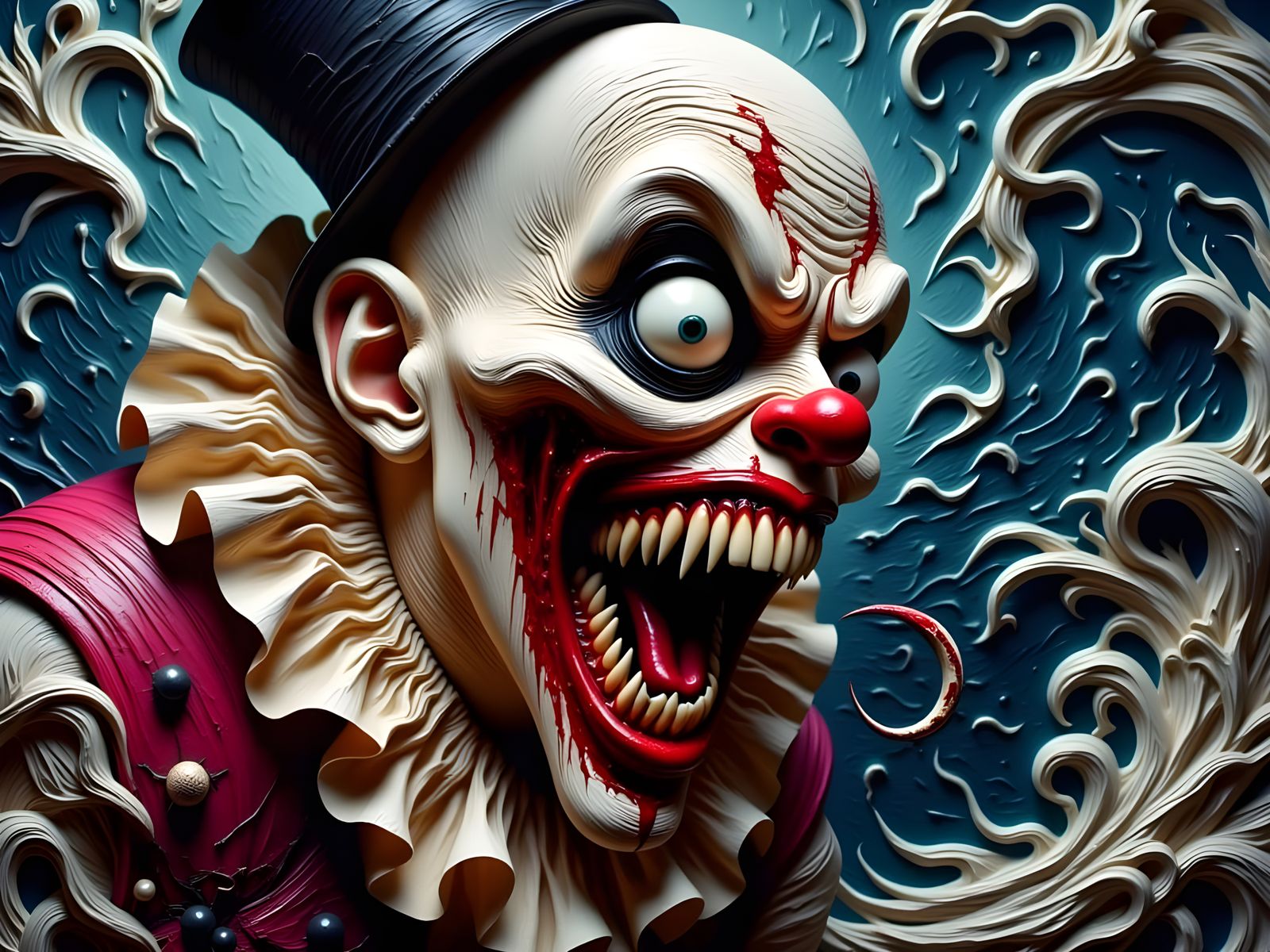 Grotesque Art the Clown in a Macabre, Hyper-Realistic Nightm...