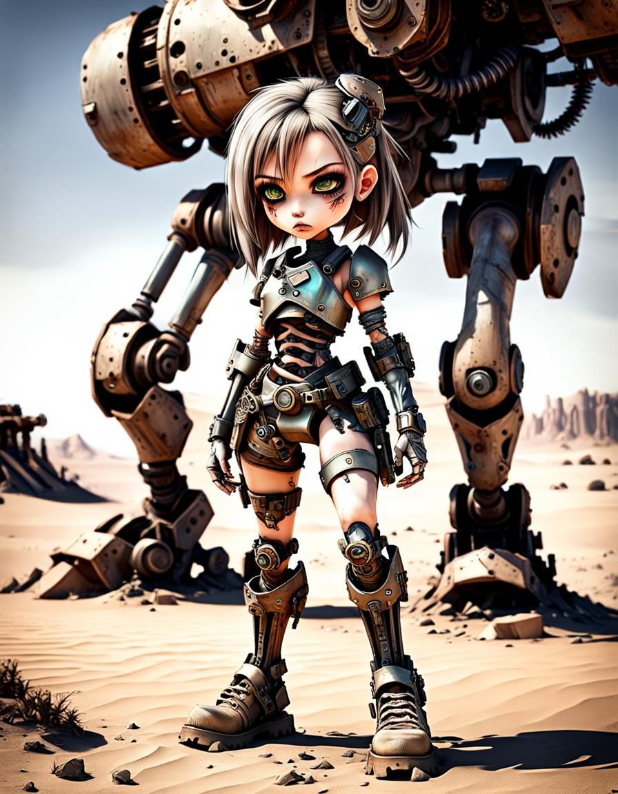 Dystopian Wasteland Chibi Girl with Prosthetic Leg