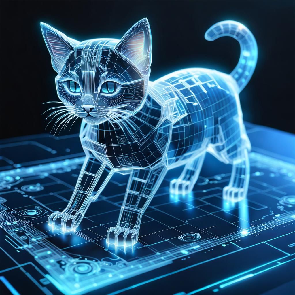 Holographic Kitten Blueprint in Shimmering Light