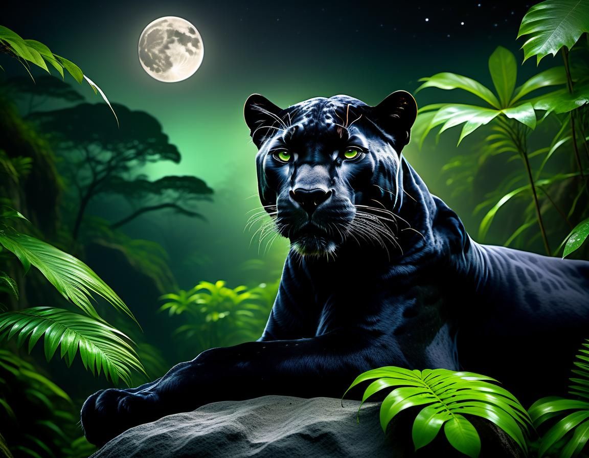 Mystical Black Panther in the Night