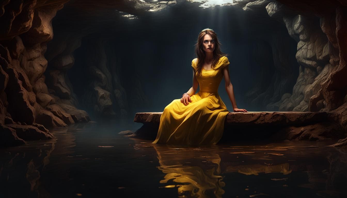 Princess in Underground Lake: Dark Fantasy Concept Art