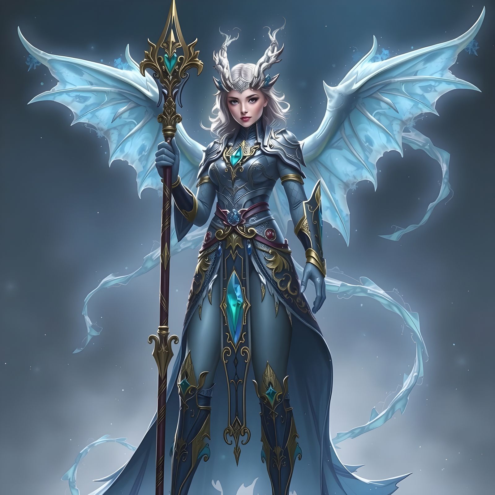 Ethereal Frost Mage Dragon in Hyperrealistic Beauty