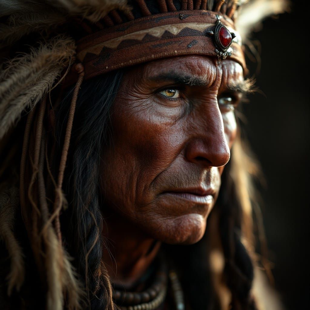 Native American Chief in Dramatic Lighting