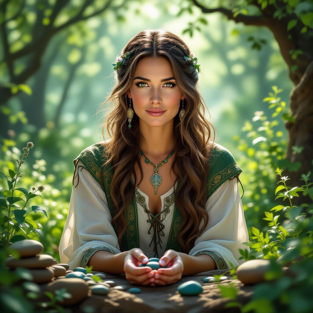 Celtic Herbalist in Mystical Forest